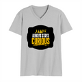 Male V Neck T-Shirt | Regular Fit | 180 GSM Bio-Washed Cotton | DTF Print | Double Stitched, Pre-Shrunk | Men | Personalized | DTF | Bold Typography | Self-improvement | Everyday | Empowering | Always Stay Curious - front - Grey Melange - mockup 1