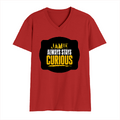 Male V Neck T-Shirt | Regular Fit | 180 GSM Bio-Washed Cotton | DTF Print | Double Stitched, Pre-Shrunk | Men | Personalized | DTF | Bold Typography | Self-improvement | Everyday | Empowering | Always Stay Curious - front - Red - mockup 1