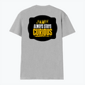 Male V Neck T-Shirt | Regular Fit | 180 GSM Bio-Washed Cotton | DTF Print | Double Stitched, Pre-Shrunk | Men | Personalized | DTF | Bold Typography | Self-improvement | Everyday | Empowering | Always Stay Curious - back - Grey Melange - mockup 2