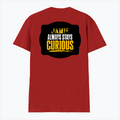 Male V Neck T-Shirt | Regular Fit | 180 GSM Bio-Washed Cotton | DTF Print | Double Stitched, Pre-Shrunk | Men | Personalized | DTF | Bold Typography | Self-improvement | Everyday | Empowering | Always Stay Curious - back - Red - mockup 2