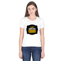Women's Classic Crew T-Shirt | Regular Fit | 180 GSM Bio-Washed Cotton | DTF Print Ready | Double Stitched, Pre-Shrunk | Personalized | DTF | Bold Typography | Self-improvement | Everyday | Empowering | Always Stay Curious - front - White - mockup 1
