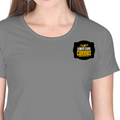Women's Classic Crew T-Shirt | Regular Fit | 180 GSM Bio-Washed Cotton | DTF Print Ready | Double Stitched, Pre-Shrunk | Personalized | DTF | Bold Typography | Self-improvement | Everyday | Empowering | Always Stay Curious - left pocket - Charcoal Melange - mockup 3