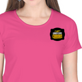 Women's Classic Crew T-Shirt | Regular Fit | 180 GSM Bio-Washed Cotton | DTF Print Ready | Double Stitched, Pre-Shrunk | Personalized | DTF | Bold Typography | Self-improvement | Everyday | Empowering | Always Stay Curious - left pocket - Pink - mockup 3