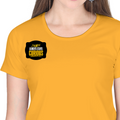 Women's Classic Crew T-Shirt | Regular Fit | 180 GSM Bio-Washed Cotton | DTF Print Ready | Double Stitched, Pre-Shrunk | Personalized | DTF | Bold Typography | Self-improvement | Everyday | Empowering | Always Stay Curious - right pocket - Golden Yellow - mockup 4
