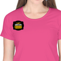 Women's Classic Crew T-Shirt | Regular Fit | 180 GSM Bio-Washed Cotton | DTF Print Ready | Double Stitched, Pre-Shrunk | Personalized | DTF | Bold Typography | Self-improvement | Everyday | Empowering | Always Stay Curious - right pocket - Pink - mockup 4