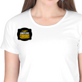 Women's Classic Crew T-Shirt | Regular Fit | 180 GSM Bio-Washed Cotton | DTF Print Ready | Double Stitched, Pre-Shrunk | Personalized | DTF | Bold Typography | Self-improvement | Everyday | Empowering | Always Stay Curious - right pocket - White - mockup 4