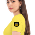 Women's Classic Crew T-Shirt | Regular Fit | 180 GSM Bio-Washed Cotton | DTF Print Ready | Double Stitched, Pre-Shrunk | Personalized | DTF | Bold Typography | Self-improvement | Everyday | Empowering | Always Stay Curious - left sleeve - New Yellow - mockup 5