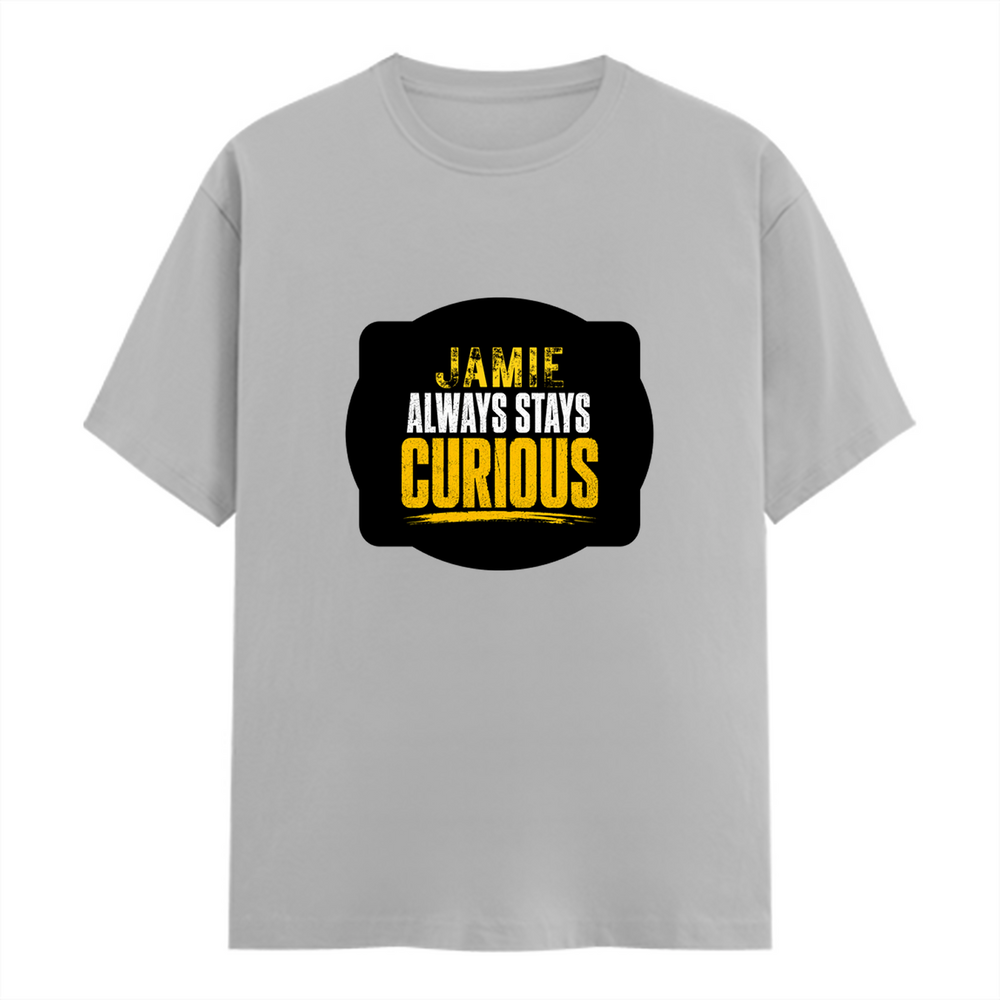 Men's Classic Crew T-Shirt | Regular Fit | 180 GSM Bio-Washed Cotton | DTF Print Ready | Pre-Shrunk, Durable | Personalized | DTF | Bold Typography | Self-improvement | Everyday | Empowering | Always Stay Curious - front - Grey Melange - mockup 1