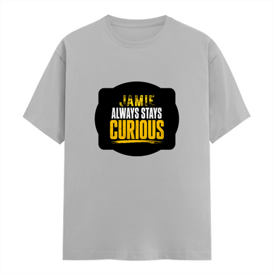 Men's Classic Crew T-Shirt | Regular Fit | 180 GSM Bio-Washed Cotton | DTF Print Ready | Pre-Shrunk, Durable | Personalized | DTF | Bold Typography | Self-improvement | Everyday | Empowering | Always Stay Curious - front - Grey Melange - mockup 1