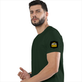 Men's Classic Crew T-Shirt | Regular Fit | 180 GSM Bio-Washed Cotton | DTF Print Ready | Pre-Shrunk, Durable | Personalized | DTF | Bold Typography | Self-improvement | Everyday | Empowering | Always Stay Curious - left sleeve - Bottle Green - mockup 5