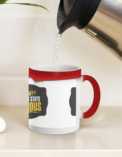 Magic Coffee Mug | 11 oz | Ceramic | Heat-Activated Design Reveal | Unisex | Personalized | Bold Typography | Self-improvement | Everyday | Empowering | Always Stay Curious - front_11oz Red - 11oz Red - mockup 1