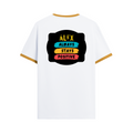 Ringer T-shirt | Unisex | DTG Print | Contrast Trim | Men's, Women's | Personalized | DTG | Graphic | Positivity | Motivation | Everyday | Optimistic | Always Stay Positive - back - Mustard yellow off white - mockup 2