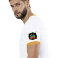 Ringer T-shirt | Unisex Regular Fit | 100% Cotton DTF/DTG | Contrast Rib Neck Bio Washed Pre-Shrunk | Adults | Personalized | DTF | Graphic | Positivity | Motivation | Everyday | Optimistic | Always Stay Positive - left sleeve - Mustard yellow off white - mockup 5