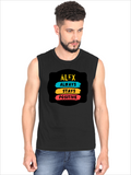 Men's Sleeveless T-Shirt | Regular Fit | 180 GSM Bio-Washed Cotton DTG | Pre-Shrunk, Double Stitched | For Gym & Casual Wear | Personalized | DTG | Graphic | Positivity | Motivation | Everyday | Optimistic | Always Stay Positive - front - Black - mockup 1