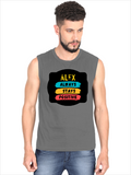 Men's Sleeveless T-Shirt | Regular Fit | 180 GSM Bio-Washed Cotton DTG | Pre-Shrunk, Double Stitched | For Gym & Casual Wear | Personalized | DTG | Graphic | Positivity | Motivation | Everyday | Optimistic | Always Stay Positive - front - Charcoal Melange - mockup 1