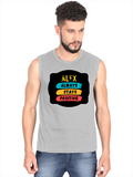 Men's Sleeveless T-Shirt | Regular Fit | 180 GSM Bio-Washed Cotton DTG | Pre-Shrunk, Double Stitched | For Gym & Casual Wear | Personalized | DTG | Graphic | Positivity | Motivation | Everyday | Optimistic | Always Stay Positive - front - Grey Melange - mockup 1