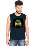 Men's Sleeveless T-Shirt | Regular Fit | 180 GSM Bio-Washed Cotton | Pre-Shrunk, Double Stitched | Men | Personalized | DTF | Graphic | Positivity | Motivation | Everyday | Optimistic | Always Stay Positive - front - Navy Blue - mockup 1
