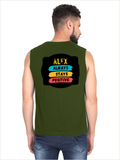 Men's Sleeveless T-Shirt | Regular Fit | 180 GSM Bio-Washed Cotton | Pre-Shrunk, Double Stitched | Men | Personalized | DTF | Graphic | Positivity | Motivation | Everyday | Optimistic | Always Stay Positive - back - Olive Green - mockup 2