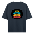Oversized Standard T-Shirt | Unisex Oversized Fit | 180 GSM 100% Super Combed Cotton | DTF Print | Soft & Durable | Personalized | DTF | Graphic | Positivity | Motivation | Everyday | Optimistic | Always Stay Positive - back - Navy Blue - mockup 2