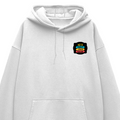 Oversized Hoodie | Relaxed Fit, Drop-Shoulder | 400 GSM Fabric | Warm, Durable | Unisex | Personalized | DTF | Graphic | Positivity | Motivation | Everyday | Optimistic | Always Stay Positive - left pocket - White - mockup 3