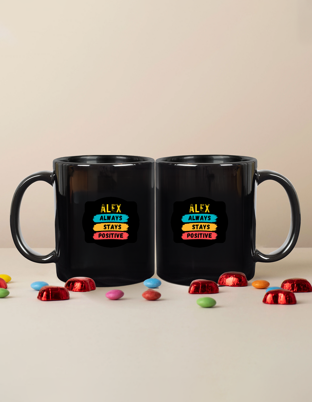 Black Coffee Mug | 11 oz Unisex | Ceramic Sublimation | Fade-Proof Glossy Finish | Personalized | Graphic | Positivity | Motivation | Everyday | Optimistic | Always Stay Positive - front - mockup 1