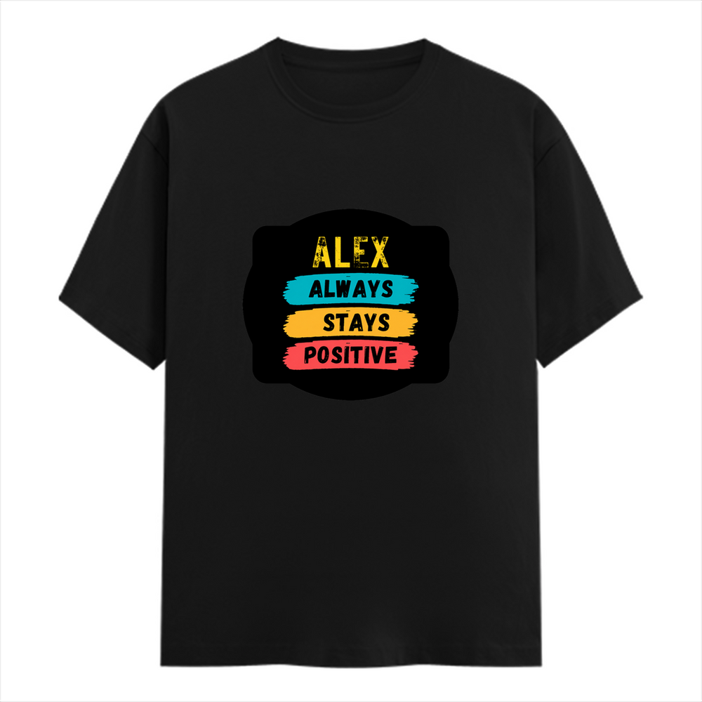 Classic Crew T-Shirt | Men's Regular Fit | 180 GSM Bio-Washed Cotton | DTG Print Ready | Double-Stitched & Ribbed Neck | Personalized | DTG | Graphic | Positivity | Motivation | Everyday | Optimistic | Always Stay Positive - front - Black - mockup 1