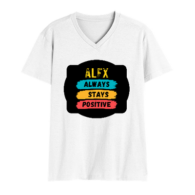 Men's V-Neck T-Shirt | Regular Fit | 180 GSM Bio-Washed Cotton | DTG Print | Durable | Personalized | DTG | Graphic | Positivity | Motivation | Everyday | Optimistic | Always Stay Positive - front - White - mockup 1