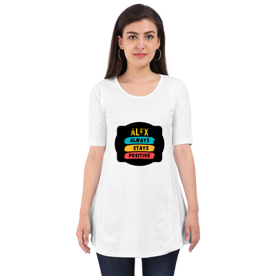 Female Maternity Dress | Regular Fit | DTG Print | Comfortable & Expressive | Unisex | Personalized | DTG | Graphic | Positivity | Motivation | Everyday | Optimistic | Always Stay Positive - front - White - mockup 1