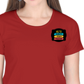 Women's Classic Crew T-Shirt | Regular Fit | 180 GSM Bio-Washed Cotton | DTF Print Ready | Double Stitched, Pre-Shrunk | Personalized | DTF | Graphic | Positivity | Motivation | Everyday | Optimistic | Always Stay Positive - left pocket - Red - mockup 3