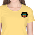 Women's Classic Crew T-Shirt | Regular Fit | 180 GSM Bio-Washed Cotton | DTF Print Ready | Double Stitched, Pre-Shrunk | Personalized | DTF | Graphic | Positivity | Motivation | Everyday | Optimistic | Always Stay Positive - left pocket - Yellow - mockup 3