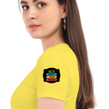 Women's Classic Crew T-Shirt | Regular Fit | 180 GSM Bio-Washed Cotton | DTF Print Ready | Double Stitched, Pre-Shrunk | Personalized | DTF | Graphic | Positivity | Motivation | Everyday | Optimistic | Always Stay Positive - left sleeve - New Yellow - mockup 5