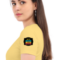 Women's Classic Crew T-Shirt | Regular Fit | 180 GSM Bio-Washed Cotton | DTF Print Ready | Double Stitched, Pre-Shrunk | Personalized | DTF | Graphic | Positivity | Motivation | Everyday | Optimistic | Always Stay Positive - left sleeve - Yellow - mockup 5
