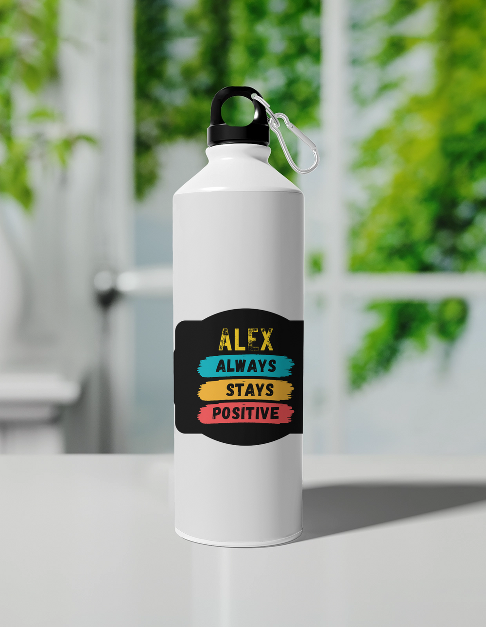 Sipper Bottle | 750 ml | Aluminum | Fade Proof Sublimation Print | Clip Cap | Unisex | Personalized | Graphic | Positivity | Motivation | Everyday | Optimistic | Always Stay Positive - front - White - mockup 1