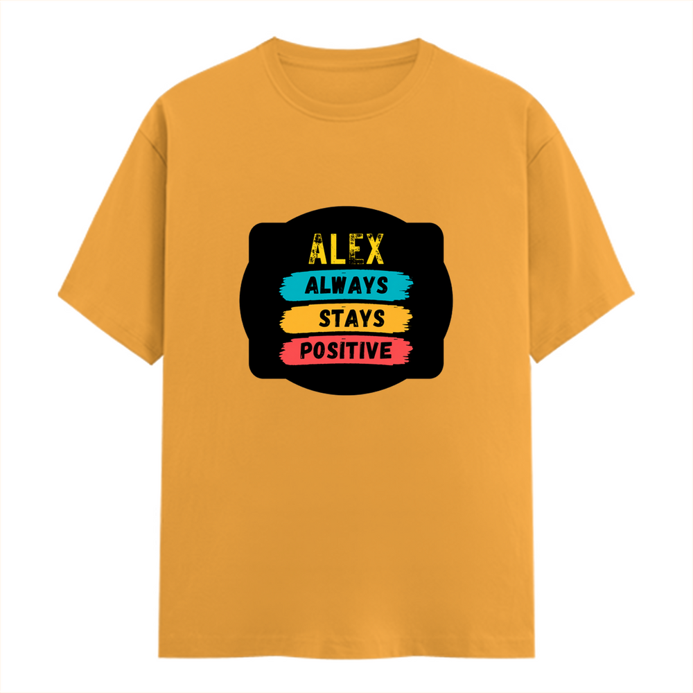 Men's Classic Crew T-Shirt | Regular Fit | 180 GSM Bio-Washed Cotton | DTF Print Ready | Pre-Shrunk, Durable | Personalized | DTF | Graphic | Positivity | Motivation | Everyday | Optimistic | Always Stay Positive - front - Golden Yellow - mockup 1