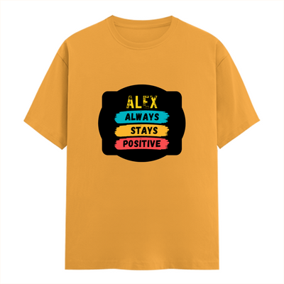 Men's Classic Crew T-Shirt | Regular Fit | 180 GSM Bio-Washed Cotton | DTF Print Ready | Pre-Shrunk, Durable | Personalized | DTF | Graphic | Positivity | Motivation | Everyday | Optimistic | Always Stay Positive - front - Golden Yellow - mockup 1