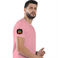 Men's Classic Crew T-Shirt | Regular Fit | 180 GSM Bio-Washed Cotton | DTF Print Ready | Pre-Shrunk, Durable | Personalized | DTF | Graphic | Positivity | Motivation | Everyday | Optimistic | Always Stay Positive - right sleeve - Flamingo - mockup 6