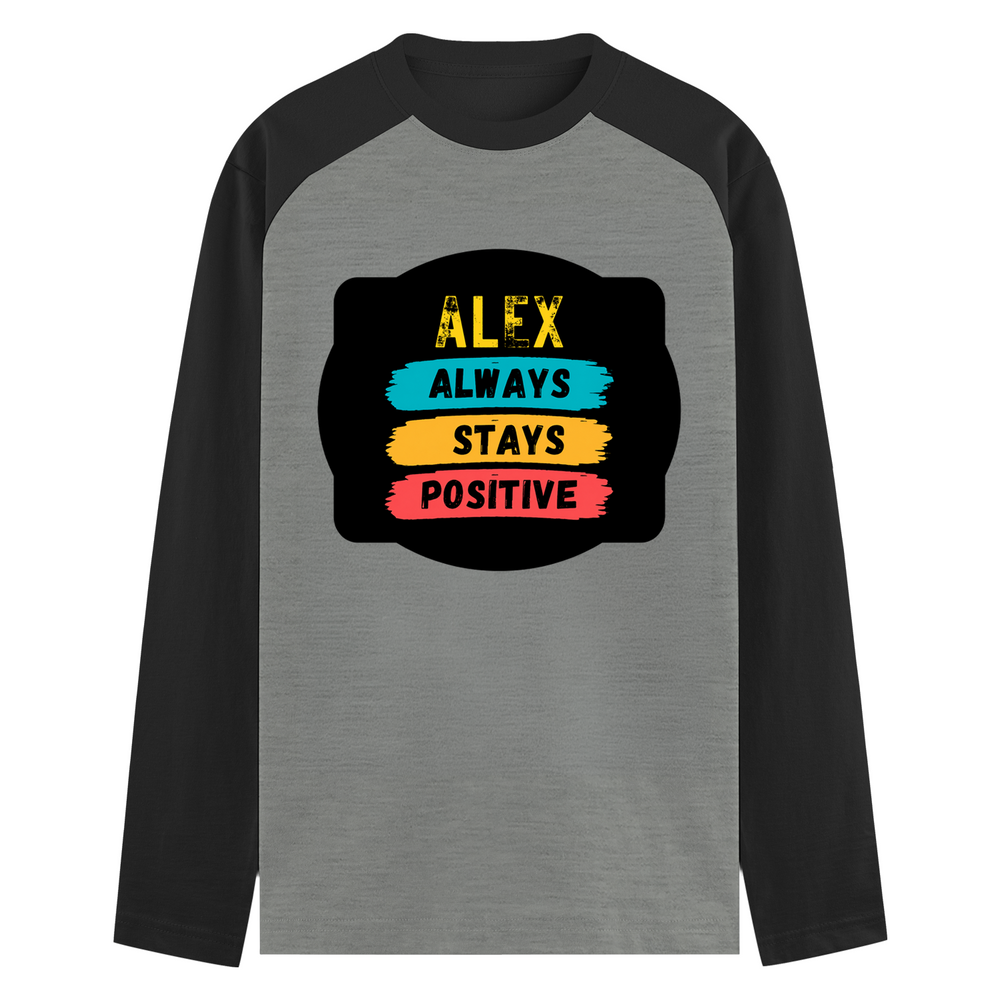 Male Raglan T-Shirt | Regular Fit Men's | 180 GSM Bio-Washed Cotton | DTF Print | Double Stitched Seams | Personalized | DTF | Graphic | Positivity | Motivation | Everyday | Optimistic | Always Stay Positive - front - mockup 1