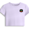 Female Baby Tee | Cropped Fitted | Cotton Spandex Blend | Pre-shrunk Stretch | Women's | Personalized | DTF | Graphic | Positivity | Motivation | Everyday | Optimistic | Always Stay Positive - left pocket - Lavender - mockup 3
