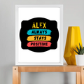 Framed Poster | Multiple Sizes & Frame Colors | 300 GSM Art Paper, Laminated | Fade-Proof Digital Print, Mounting Kit Included | Unisex | Personalized | Graphic | Positivity | Motivation | Everyday | Optimistic | Always Stay Positive - front_11x14In - 11x14In - mockup 4