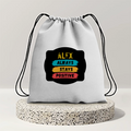 Drawstring Bag | Unisex | 280 GSM Cotton DTF | Durable, Secure Closure, Versatile | Everyday Carry | Personalized | DTF | Graphic | Positivity | Motivation | Everyday | Optimistic | Always Stay Positive - front - mockup 1