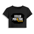 Female Baby Tee | Cropped Fit, Gen Z | 95% Cotton 5% Spandex, DTG | Stretchable, Breathable, Pre-Shrunk | Women | Personalized | DTG | Bold | Positivity | Motivation | Everyday | Energetic | Positive Vibes Only - front - Black - mockup 1