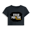 Female Baby Tee | Cropped Fit, Gen Z | 95% Cotton 5% Spandex, DTG | Stretchable, Breathable, Pre-Shrunk | Women | Personalized | DTG | Bold | Positivity | Motivation | Everyday | Energetic | Positive Vibes Only - front - Navy Blue - mockup 1