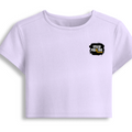 Female Baby Tee | Cropped Fit, Gen Z | 95% Cotton 5% Spandex, DTG | Stretchable, Breathable, Pre-Shrunk | Women | Personalized | DTG | Bold | Positivity | Motivation | Everyday | Energetic | Positive Vibes Only - left pocket - Lavender - mockup 3