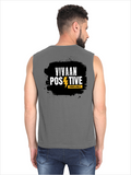 Men's Sleeveless T-Shirt | Regular Fit | 180 GSM Bio-Washed Cotton | Pre-Shrunk, Double Stitched | Men | Personalized | DTF | Bold | Positivity | Motivation | Everyday | Energetic | Positive Vibes Only - back - Charcoal Melange - mockup 2