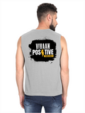 Men's Sleeveless T-Shirt | Regular Fit | 180 GSM Bio-Washed Cotton | Pre-Shrunk, Double Stitched | Men | Personalized | DTF | Bold | Positivity | Motivation | Everyday | Energetic | Positive Vibes Only - back - Grey Melange - mockup 2