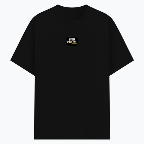 Basic T-Shirt | Unisex Fit, Sizes XS-2XL | 180 GSM Poly-Cotton Blend, DTF Ready | Bio-Wash, Silicon Finish, Durable Stitching | Adults | Personalized | DTF | Bold | Positivity | Motivation | Everyday | Energetic | Positive Vibes Only - front - Black - mockup 1