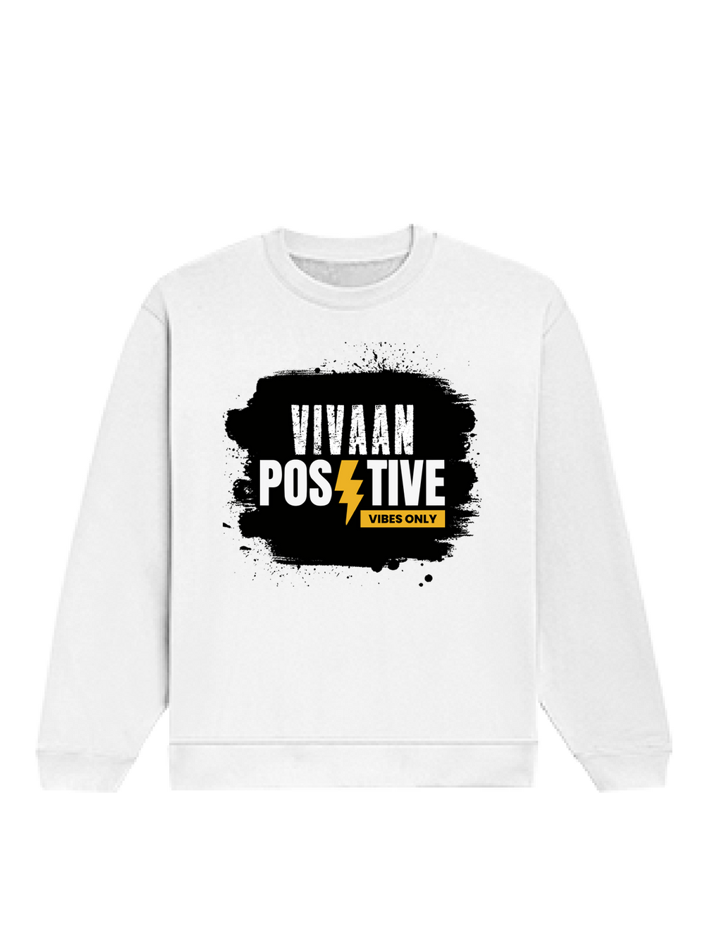 Oversized Sweatshirt | Roomy Relaxed Fit | 400 GSM Cotton Blend | Pre-Shrunk Drop Shoulder | Unisex Adult | Personalized | DTG | Bold | Positivity | Motivation | Everyday | Energetic | Positive Vibes Only - front - White - mockup 1