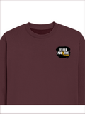Oversized Sweatshirt | Roomy Relaxed Fit | 400 GSM Cotton Blend | Pre-Shrunk Drop Shoulder | Unisex Adult | Personalized | DTG | Bold | Positivity | Motivation | Everyday | Energetic | Positive Vibes Only - left pocket - Maroon - mockup 3