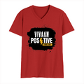 Men's V-Neck T-Shirt | Regular Fit | 180 GSM Bio-Washed Cotton | DTG Print | Durable | Personalized | DTG | Bold | Positivity | Motivation | Everyday | Energetic | Positive Vibes Only - front - Red - mockup 1