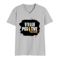 Male V Neck T-Shirt | Regular Fit | 180 GSM Bio-Washed Cotton | DTF Print | Double Stitched, Pre-Shrunk | Men | Personalized | DTF | Bold | Positivity | Motivation | Everyday | Energetic | Positive Vibes Only - front - Grey Melange - mockup 1